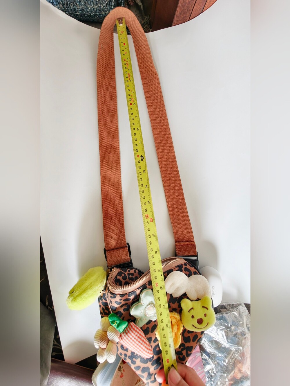 Leopard Print Crossbody Bag with Fun Charms - Rust Strap - Picture 13 of 13